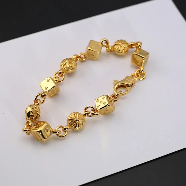 Crowe retro thick letter bracelet dice scout flower cross flower ball full flower gold bracelet