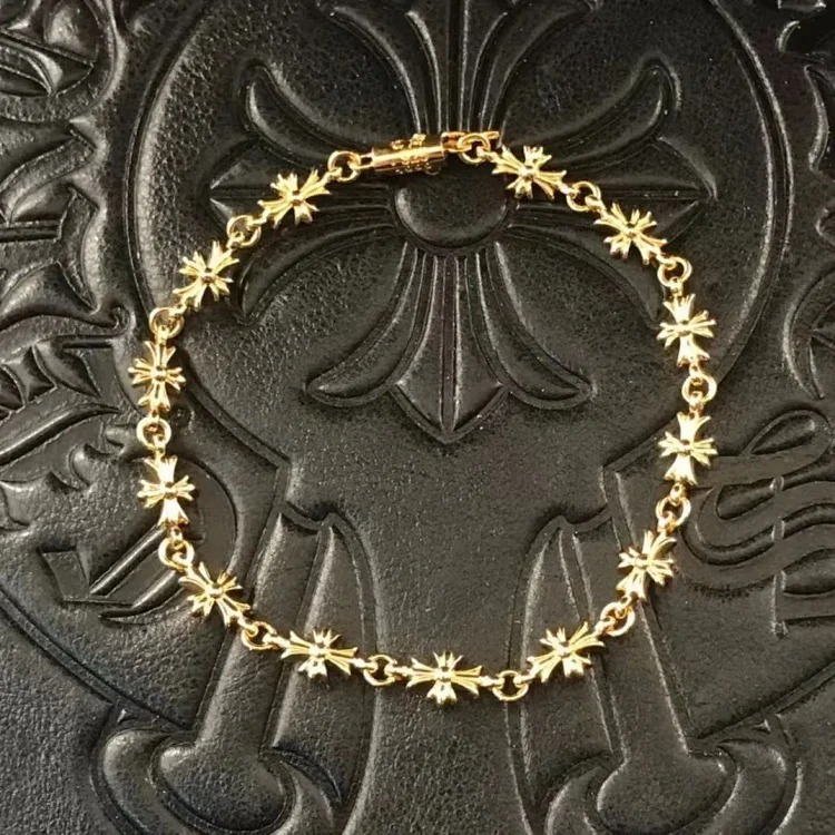 Crowe retro thick letter bracelet dice scout flower cross flower ball full flower gold bracelet