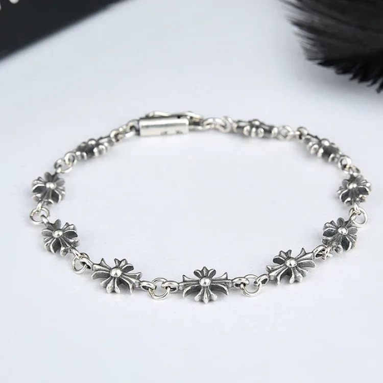 Crowe retro thick letter bracelet dice scout flower cross flower ball full flower gold bracelet