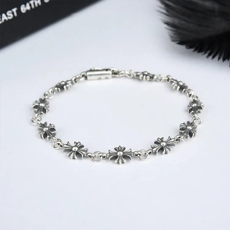 Crowe retro thick letter bracelet dice scout flower cross flower ball full flower gold bracelet