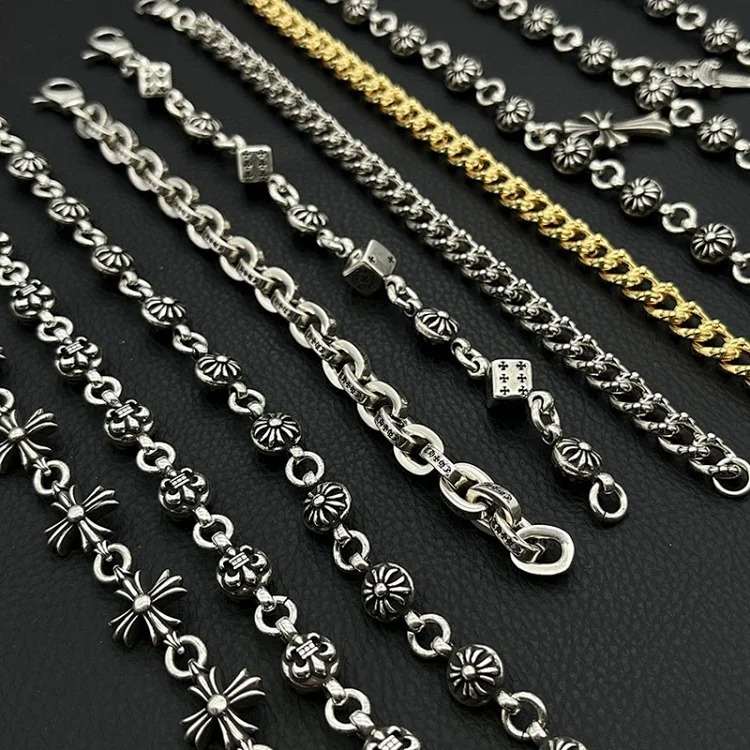 Crowe retro thick letter bracelet dice scout flower cross flower ball full flower gold bracelet