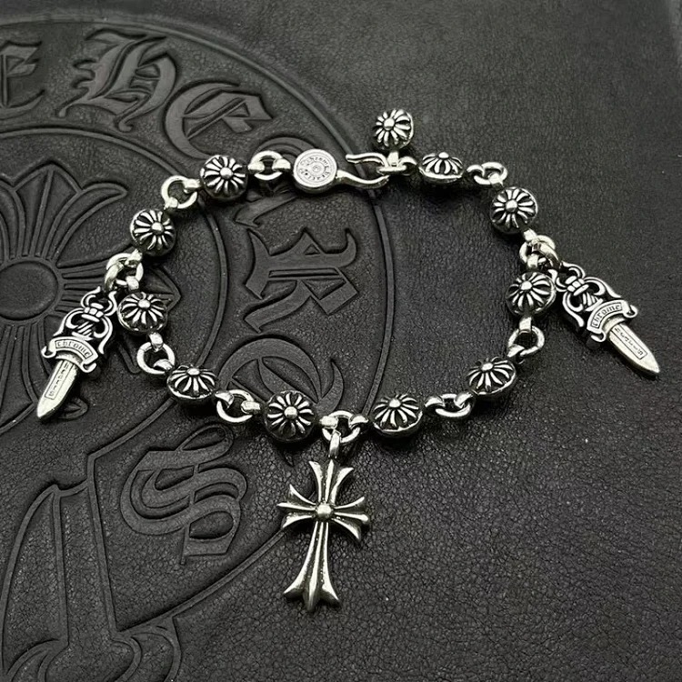 Crowe retro thick letter bracelet dice scout flower cross flower ball full flower gold bracelet