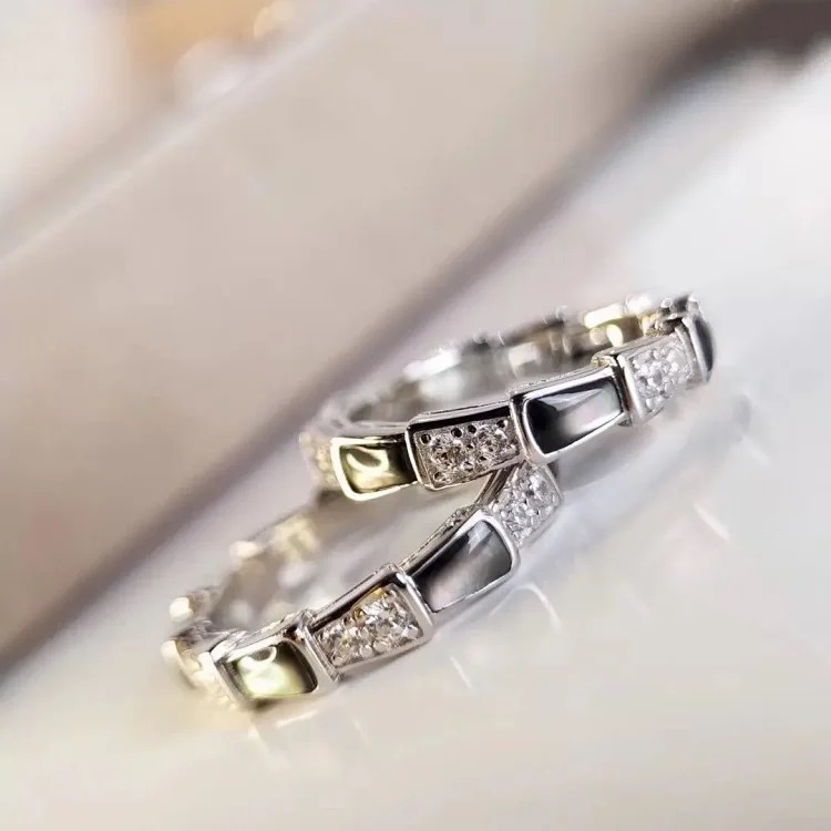 Baojia High V Gold Snake Bone Ring Female Snake Bone Micro-Inlaid Mother-of-Agate Couple Fashion Ring Direct Sales Wholesale