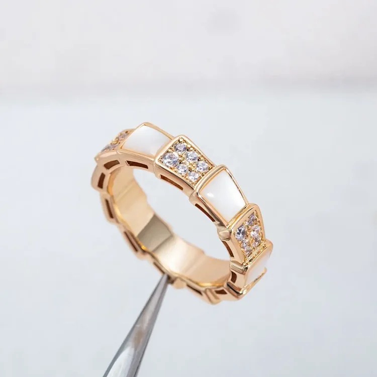 Baojia High V Gold Snake Bone Ring Female Snake Bone Micro-Inlaid Mother-of-Agate Couple Fashion Ring Direct Sales Wholesale