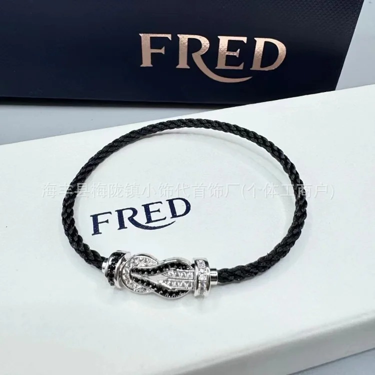 High V gold horseshoe buckle set with diamond bracelet thick plated 18K rose gold Fred men's and women's couple's bracelet bracelet