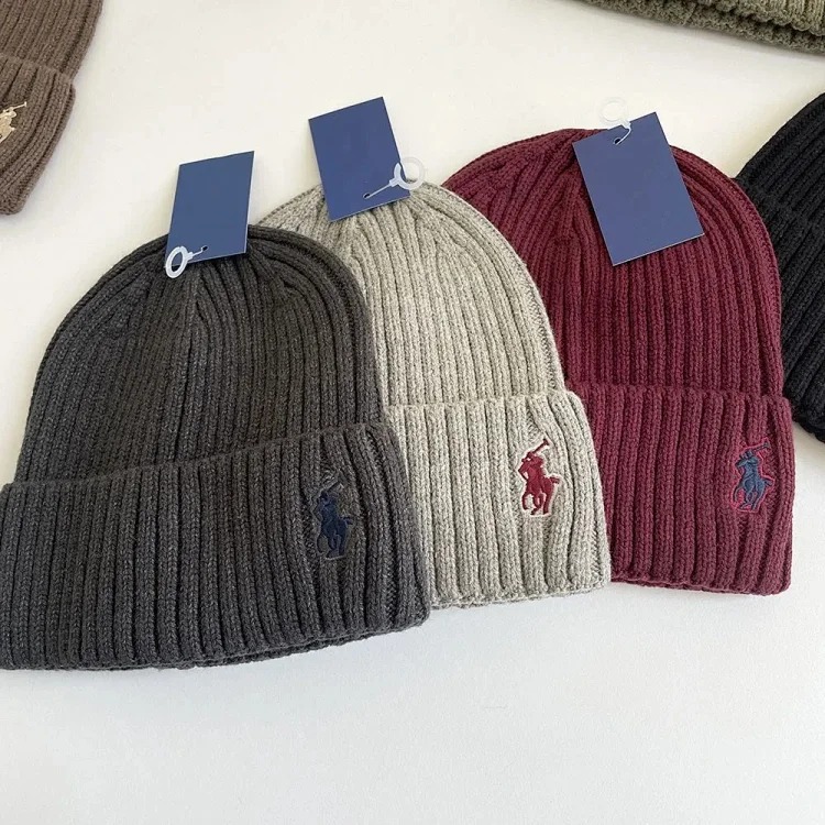 Adult autumn and winter simple embroidered knitted hats casual versatile woolen hats for men and women warm ear protection hats foreign trade