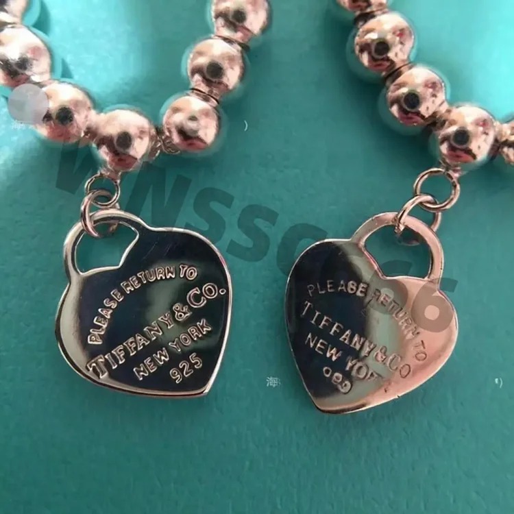 Cartier T's classic s925 sterling silver love bracelet enamel epoxy blue heart pink heart pendant heart-shaped ball bead bracelet for couples