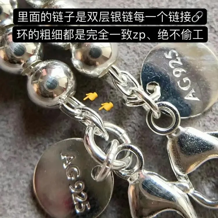 Cartier T's classic s925 sterling silver love bracelet enamel epoxy blue heart pink heart pendant heart-shaped ball bead bracelet for couples
