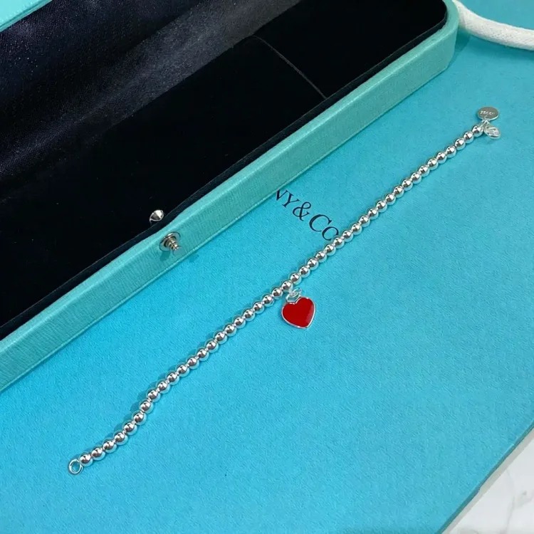 Cartier T's classic s925 sterling silver love bracelet enamel epoxy blue heart pink heart pendant heart-shaped ball bead bracelet for couples