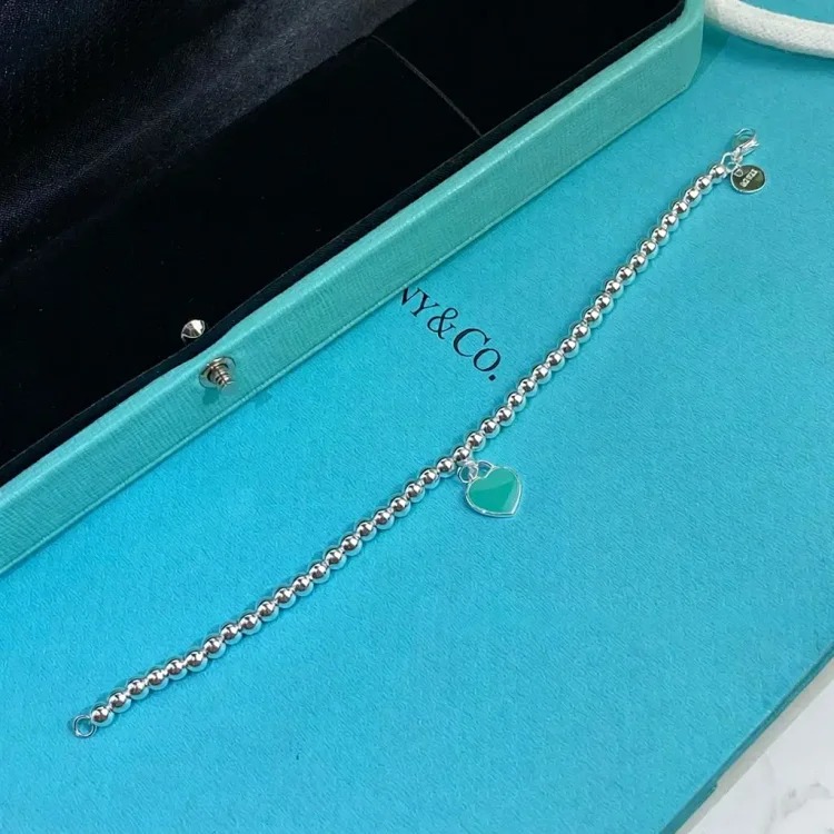 Cartier T's classic s925 sterling silver love bracelet enamel epoxy blue heart pink heart pendant heart-shaped ball bead bracelet for couples