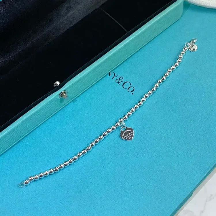 Cartier T's classic s925 sterling silver love bracelet enamel epoxy blue heart pink heart pendant heart-shaped ball bead bracelet for couples