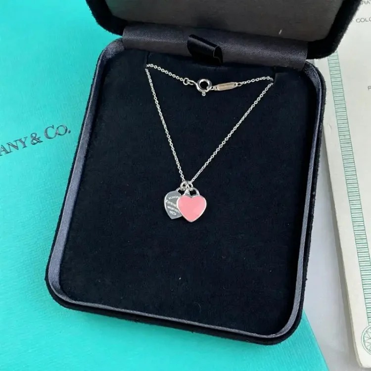 Cartier T's classic s925 sterling silver love bracelet enamel epoxy blue heart pink heart pendant heart-shaped ball bead bracelet for couples