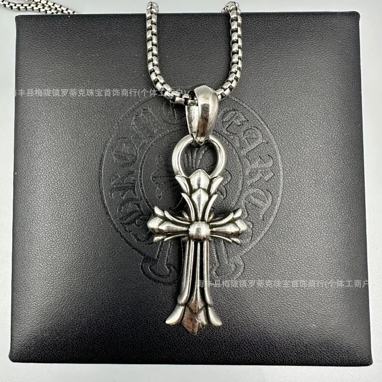 Crowe necklace S925 retro cross sweater chain six-pointed star sword anchor pendant flame men's and women's necklace