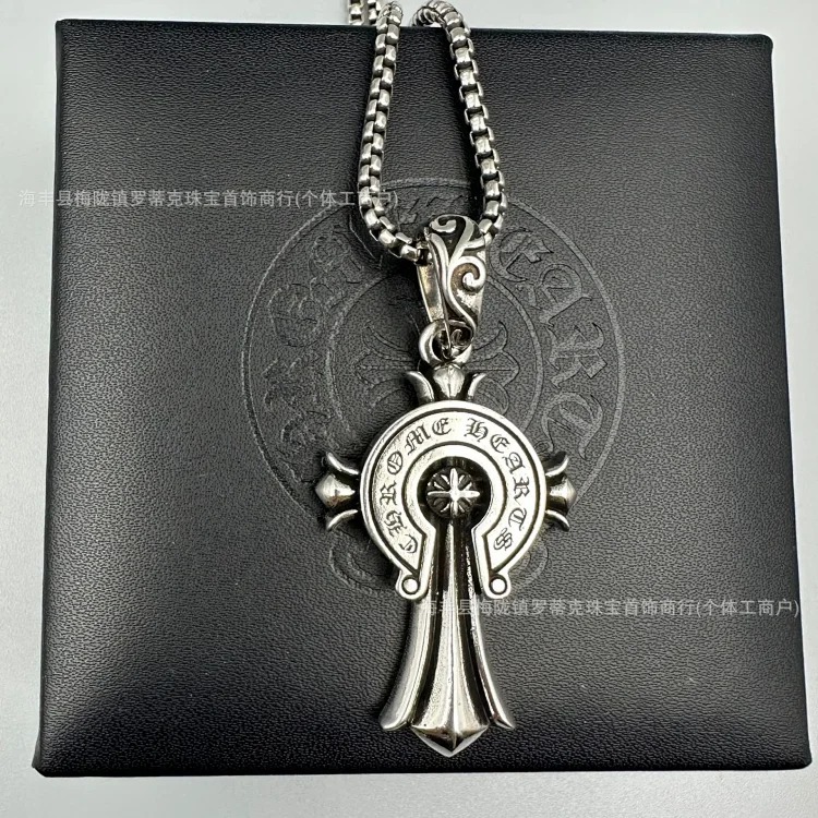 Crowe necklace S925 retro cross sweater chain six-pointed star sword anchor pendant flame men's and women's necklace
