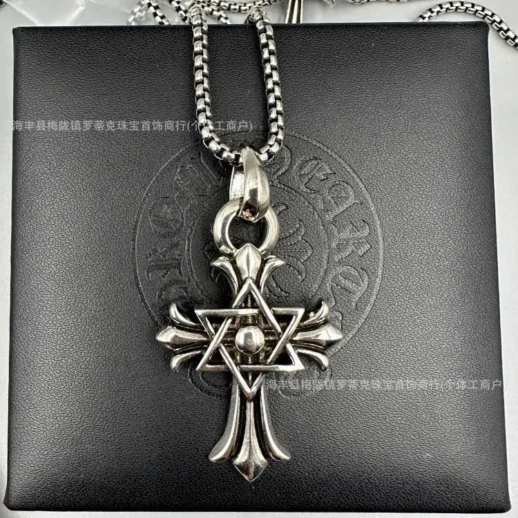 Crowe necklace S925 retro cross sweater chain six-pointed star sword anchor pendant flame men's and women's necklace