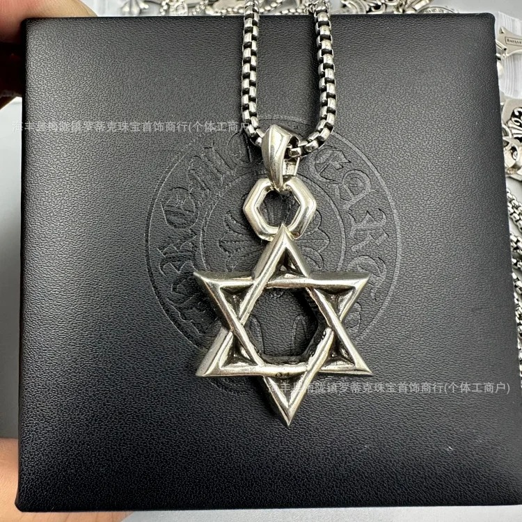 Crowe necklace S925 retro cross sweater chain six-pointed star sword anchor pendant flame men's and women's necklace