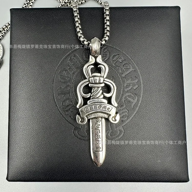 Crowe necklace S925 retro cross sweater chain six-pointed star sword anchor pendant flame men's and women's necklace