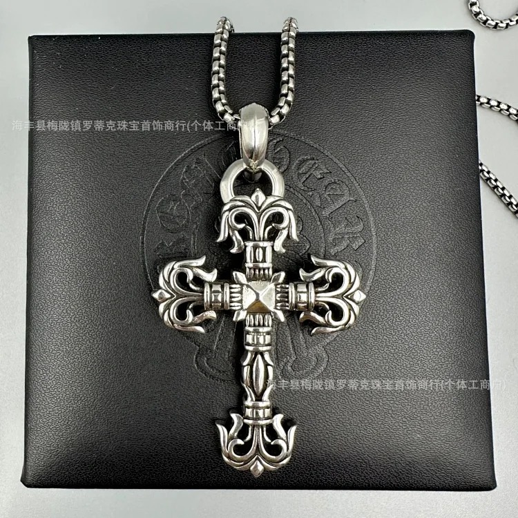 Crowe necklace S925 retro cross sweater chain six-pointed star sword anchor pendant flame men's and women's necklace