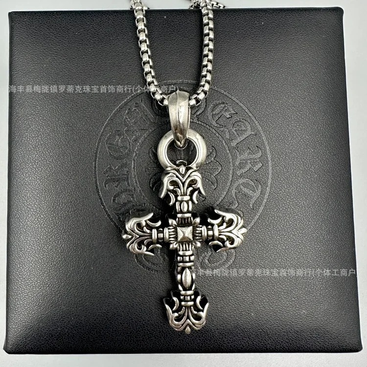 Crowe necklace S925 retro cross sweater chain six-pointed star sword anchor pendant flame men's and women's necklace