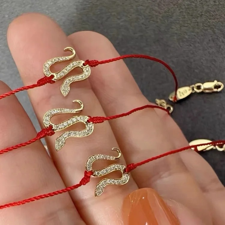 2025 French red rope bracelet 18K rose gold plated with diamonds for transfer red rope zodiac year lucky red rope bracelet