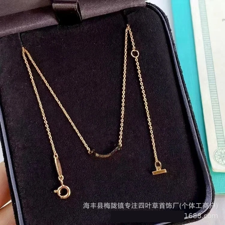 New T's smile necklace thickly plated 18K gold glossy 2 sides drilled full of diamonds smiling face necklace Seiko clavicle chain jewelry