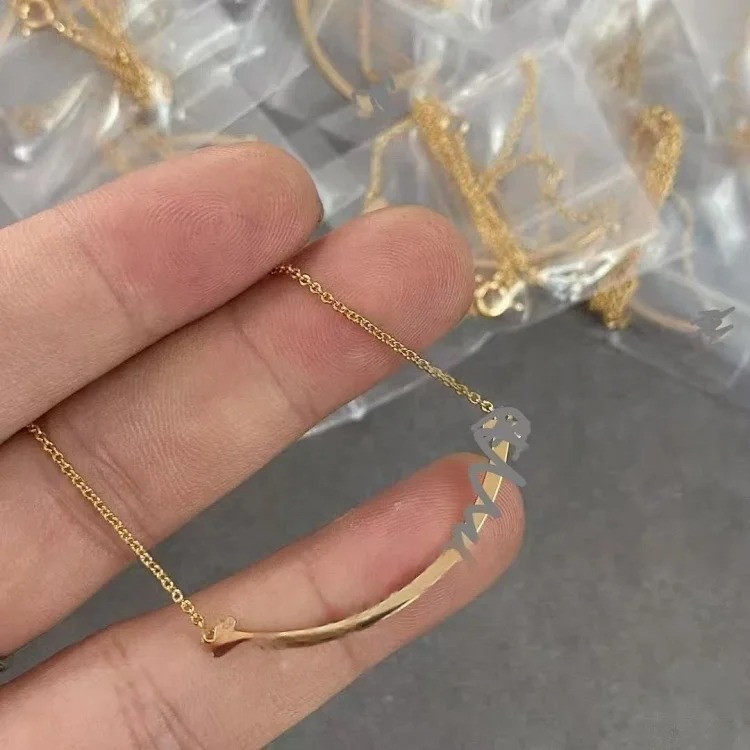 New T's smile necklace thickly plated 18K gold glossy 2 sides drilled full of diamonds smiling face necklace Seiko clavicle chain jewelry
