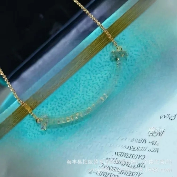 New T's smile necklace thickly plated 18K gold glossy 2 sides drilled full of diamonds smiling face necklace Seiko clavicle chain jewelry