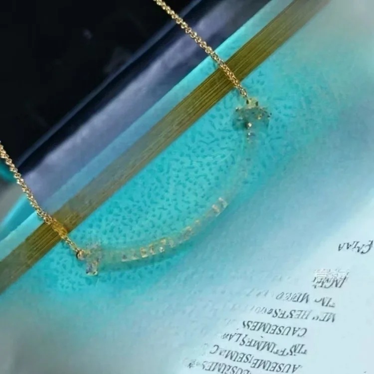 New T's smile necklace thickly plated 18K gold glossy 2 sides drilled full of diamonds smiling face necklace Seiko clavicle chain jewelry