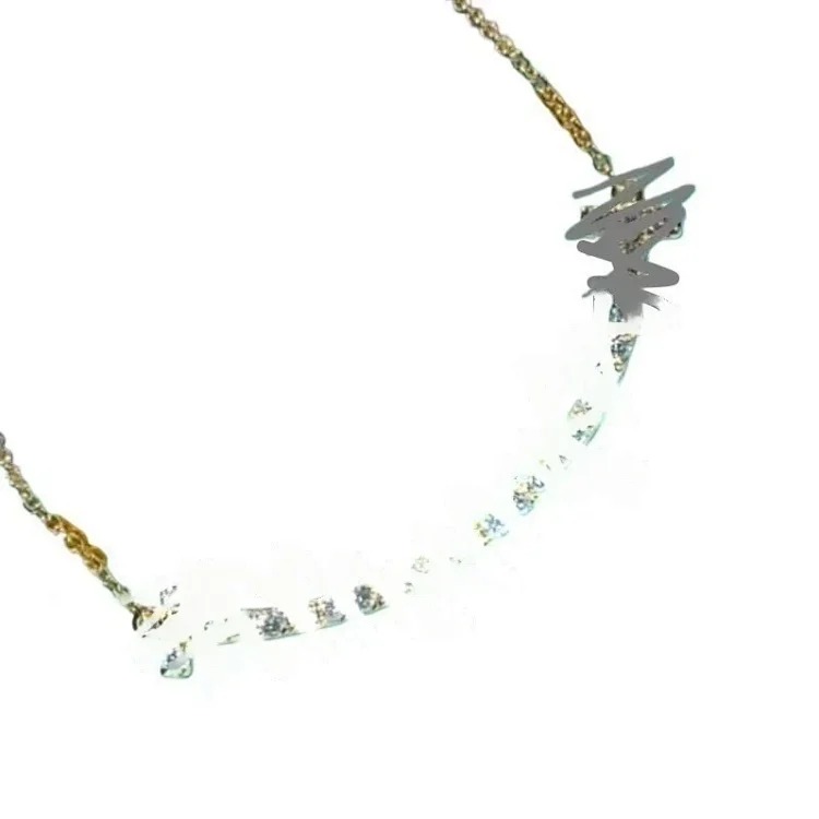 New T's smile necklace thickly plated 18K gold glossy 2 sides drilled full of diamonds smiling face necklace Seiko clavicle chain jewelry