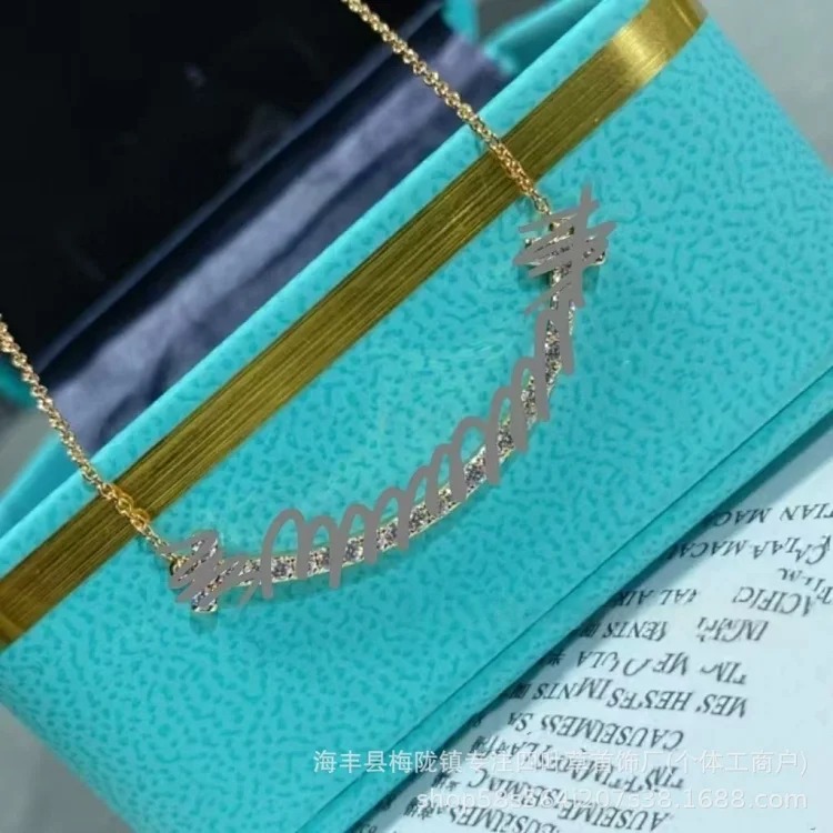 New T's smile necklace thickly plated 18K gold glossy 2 sides drilled full of diamonds smiling face necklace Seiko clavicle chain jewelry