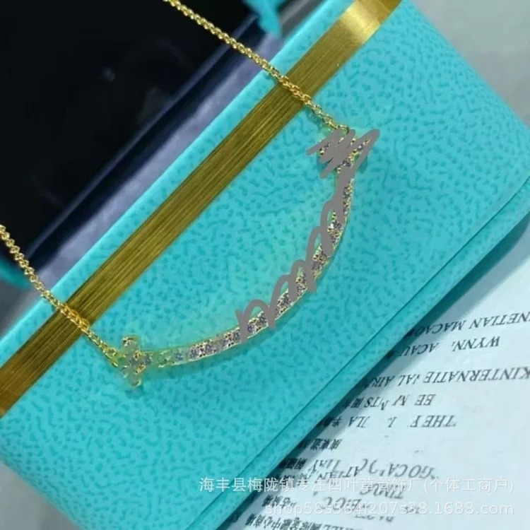 New T's smile necklace thickly plated 18K gold glossy 2 sides drilled full of diamonds smiling face necklace Seiko clavicle chain jewelry