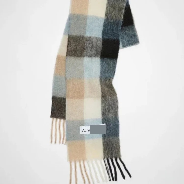 2023 autumn and winter star Yang Mi's new thickened and warm rainbow-colored plaid scarf tassel color-blocked ac shawl