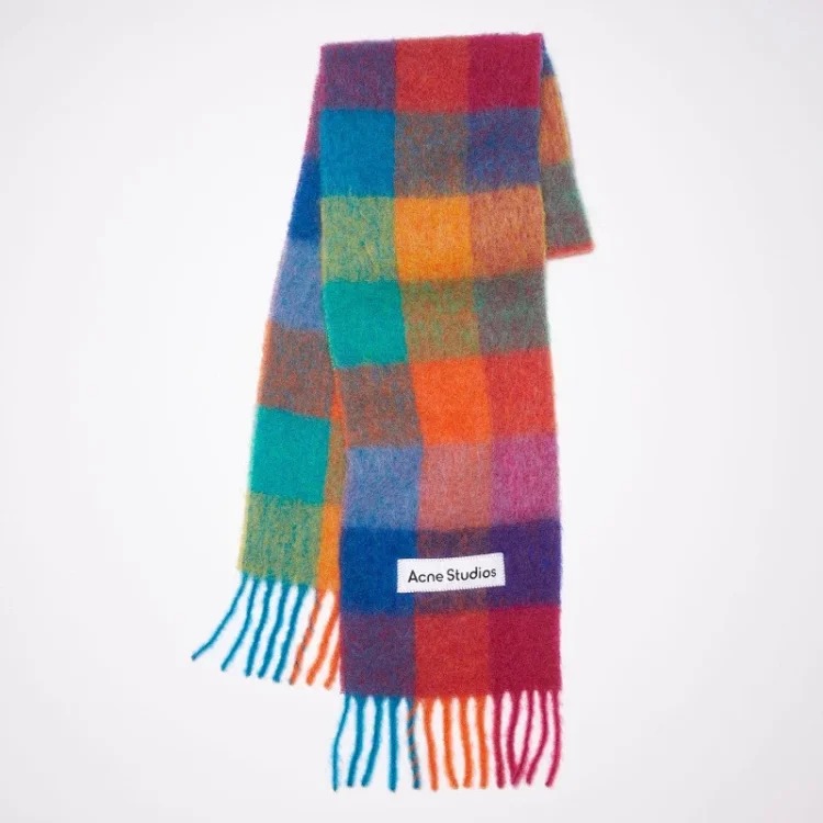 2023 autumn and winter star Yang Mi's new thickened and warm rainbow-colored plaid scarf tassel color-blocked ac shawl