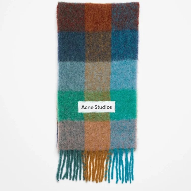 2023 autumn and winter star Yang Mi's new thickened and warm rainbow-colored plaid scarf tassel color-blocked ac shawl