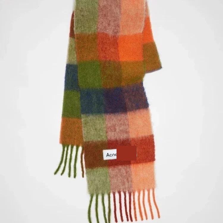 2023 autumn and winter star Yang Mi's new thickened and warm rainbow-colored plaid scarf tassel color-blocked ac shawl