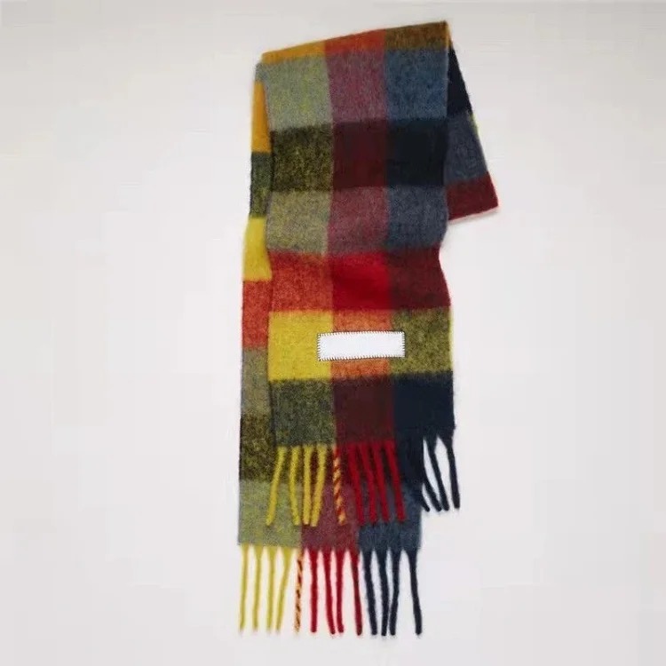 2023 autumn and winter star Yang Mi's new thickened and warm rainbow-colored plaid scarf tassel color-blocked ac shawl