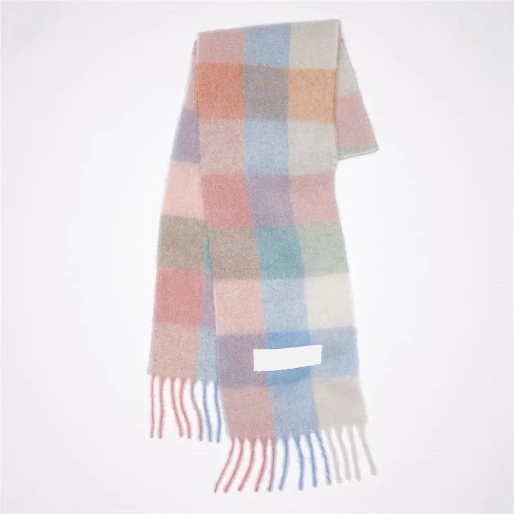 2023 autumn and winter star Yang Mi's new thickened and warm rainbow-colored plaid scarf tassel color-blocked ac shawl