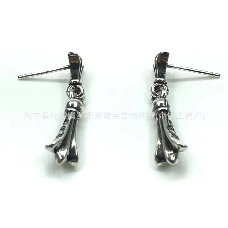Chrome Hearts Ch trendy brand Crowe earrings for men and women cross s925 sterling silver retro needle earrings exquisite European and American cross-border earrings