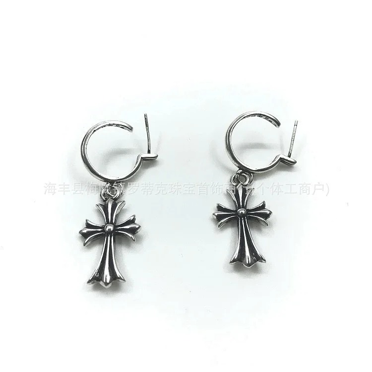 Chrome Hearts Ch trendy brand Crowe earrings for men and women cross s925 sterling silver retro needle earrings exquisite European and American cross-border earrings