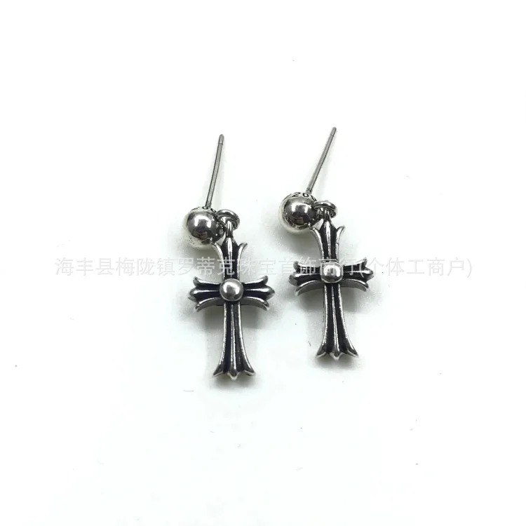 Chrome Hearts Ch trendy brand Crowe earrings for men and women cross s925 sterling silver retro needle earrings exquisite European and American cross-border earrings