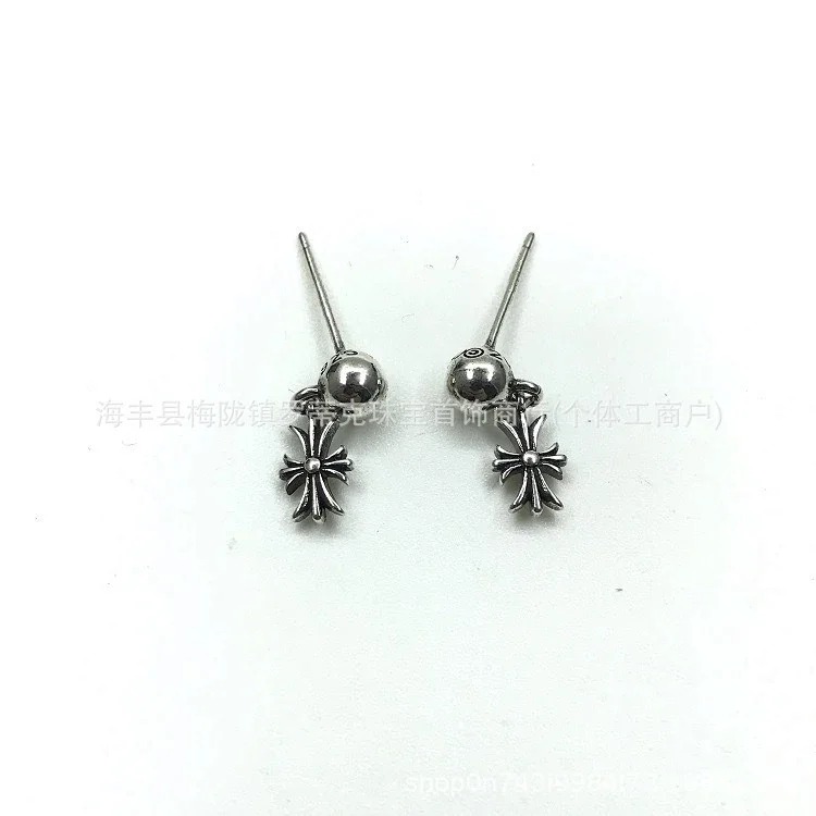 Chrome Hearts Ch trendy brand Crowe earrings for men and women cross s925 sterling silver retro needle earrings exquisite European and American cross-border earrings