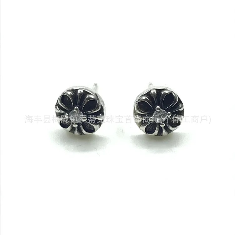 Chrome Hearts Ch trendy brand Crowe earrings for men and women cross s925 sterling silver retro needle earrings exquisite European and American cross-border earrings