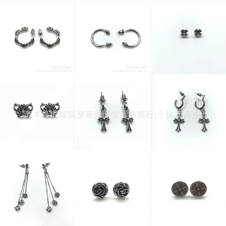 Chrome Hearts Ch trendy brand Crowe earrings for men and women cross s925 sterling silver retro needle earrings exquisite European and American cross-border earrings