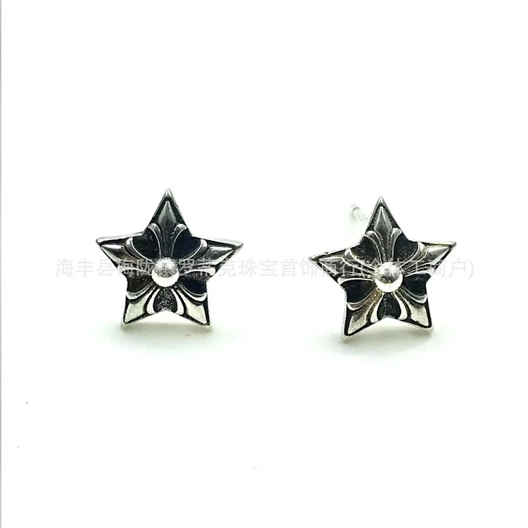 Chrome Hearts Ch trendy brand Crowe earrings for men and women cross s925 sterling silver retro needle earrings exquisite European and American cross-border earrings