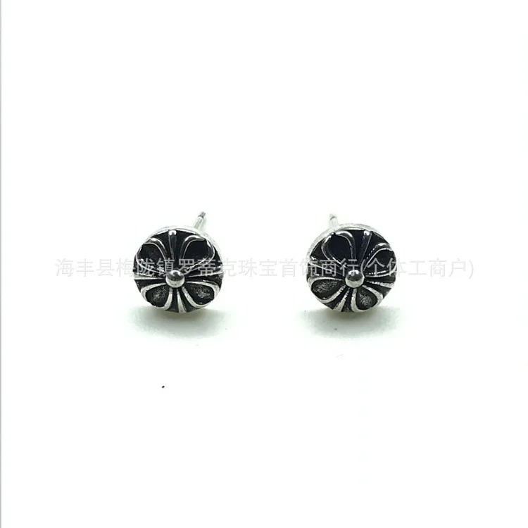 Chrome Hearts Ch trendy brand Crowe earrings for men and women cross s925 sterling silver retro needle earrings exquisite European and American cross-border earrings