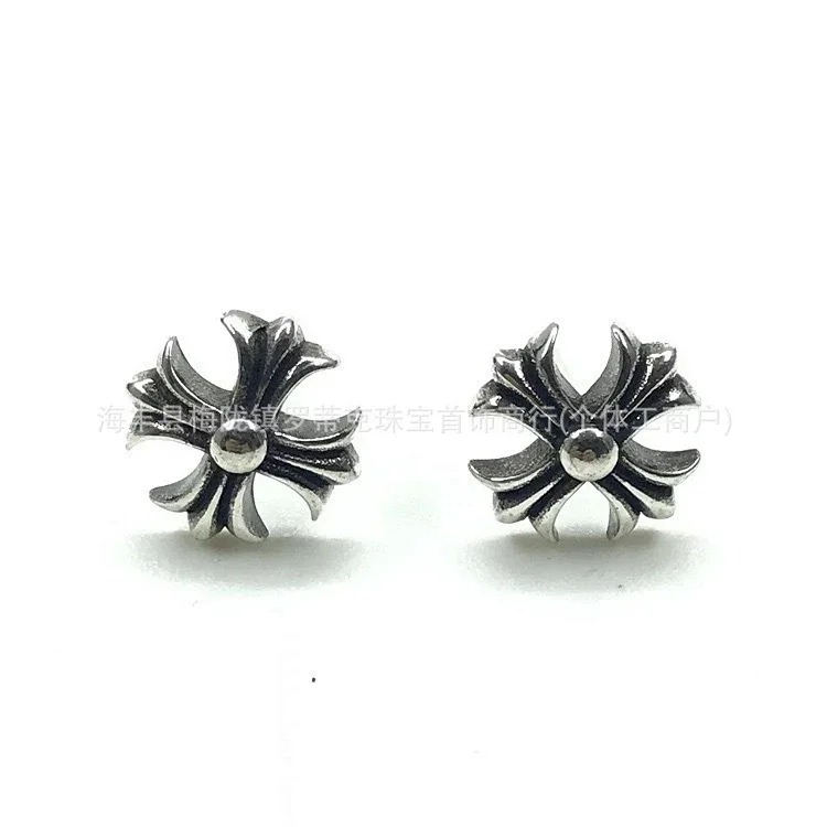 Chrome Hearts Ch trendy brand Crowe earrings for men and women cross s925 sterling silver retro needle earrings exquisite European and American cross-border earrings