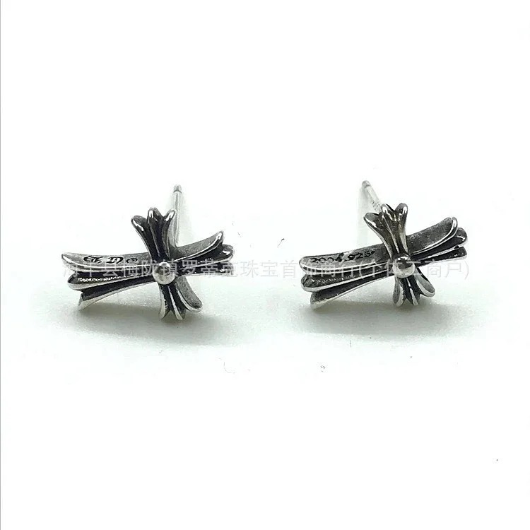 Chrome Hearts Ch trendy brand Crowe earrings for men and women cross s925 sterling silver retro needle earrings exquisite European and American cross-border earrings