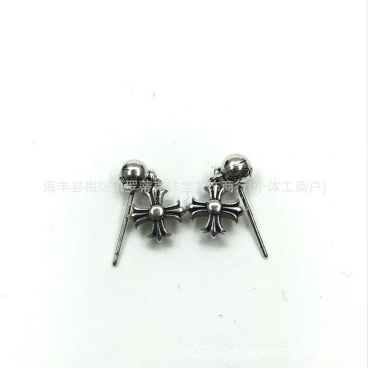 Chrome Hearts Ch trendy brand Crowe earrings for men and women cross s925 sterling silver retro needle earrings exquisite European and American cross-border earrings
