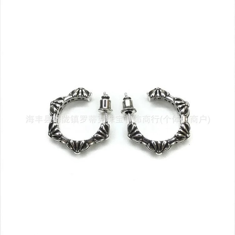 Chrome Hearts Ch trendy brand Crowe earrings for men and women cross s925 sterling silver retro needle earrings exquisite European and American cross-border earrings