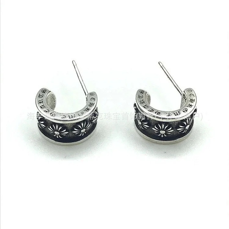 Chrome Hearts Ch trendy brand Crowe earrings for men and women cross s925 sterling silver retro needle earrings exquisite European and American cross-border earrings